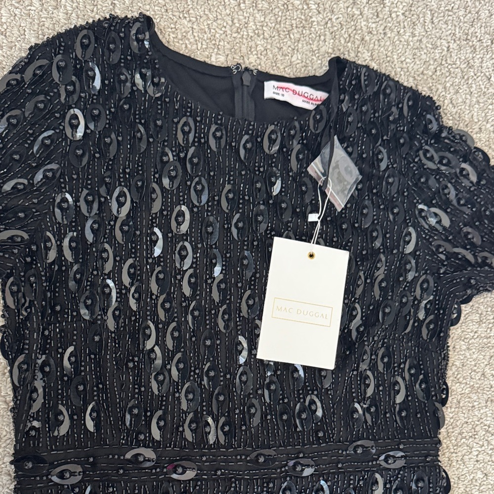 NWT Mac Duggal Black High Neck Short Sleeve Embellished Dress - size 10 - Picture 7 of 12